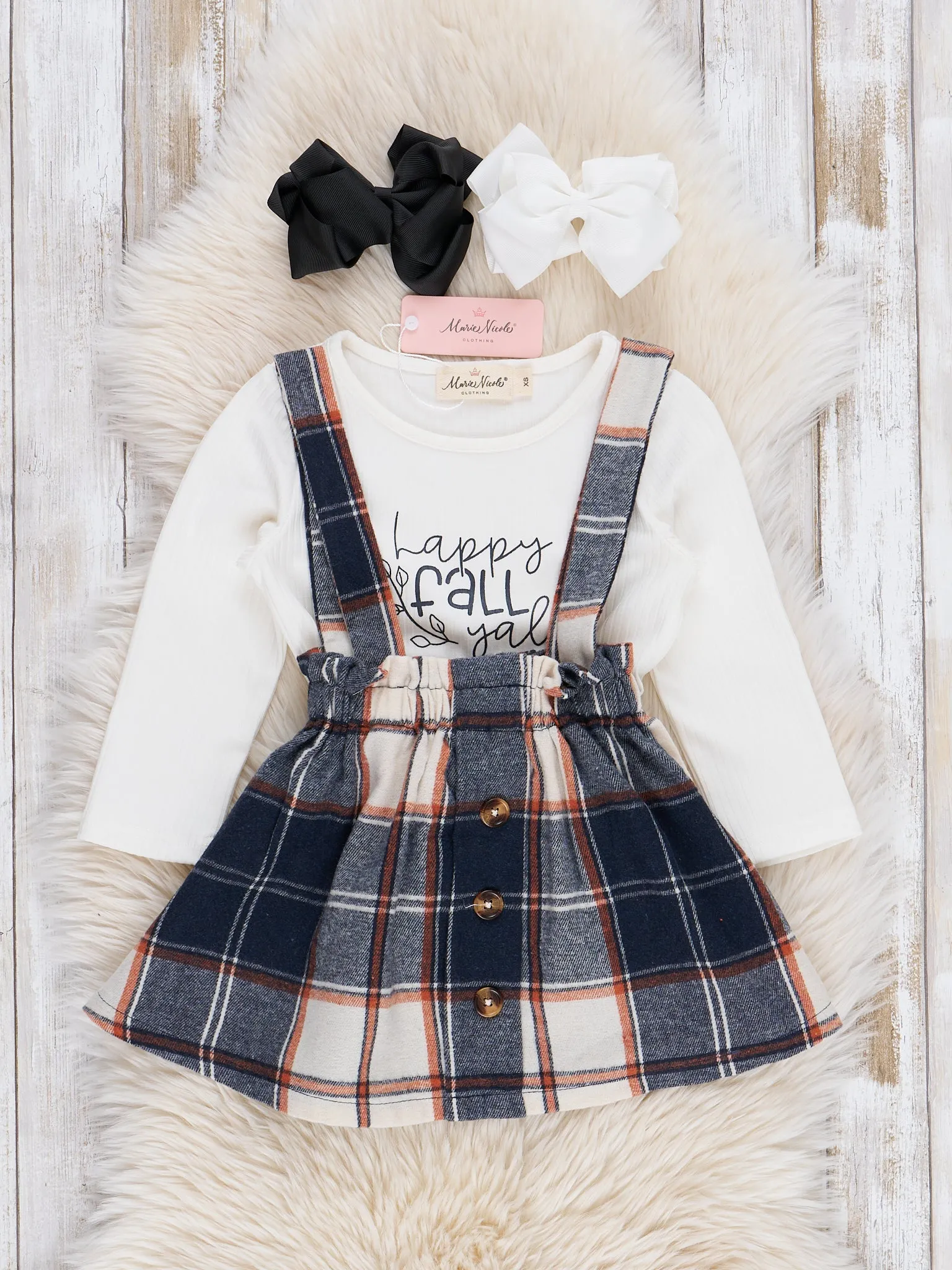 Navy Plaid Happy Fall Y'all Skirtall Set