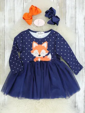 Navy Polka Dot Fox Tulle Dress