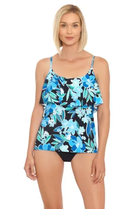 Penbrooke Summer Blue Mastectomy Tier Tankini, Black Multi  5552160M