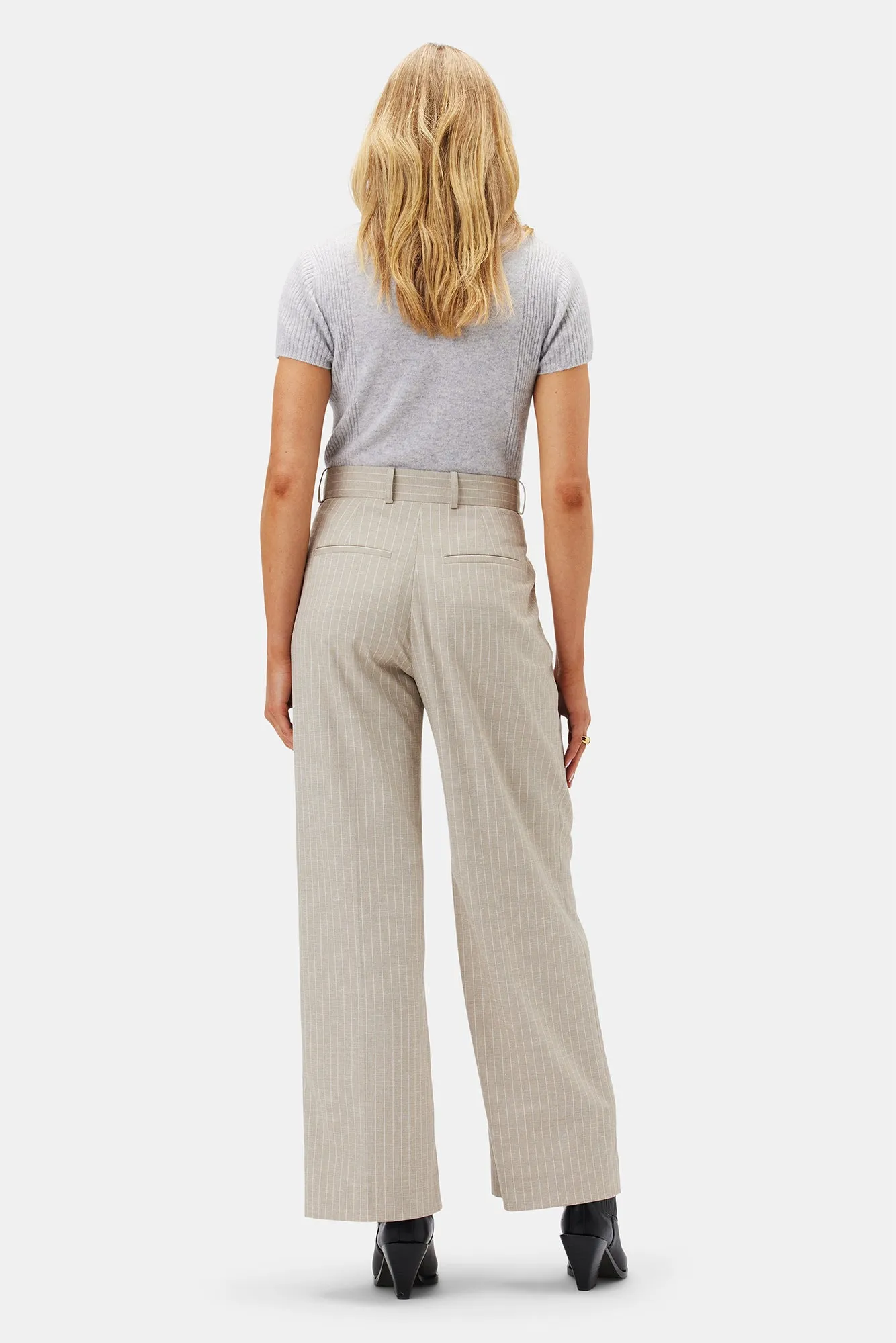 Pleated Wide Leg Trouser - San Diego Stripe Natural