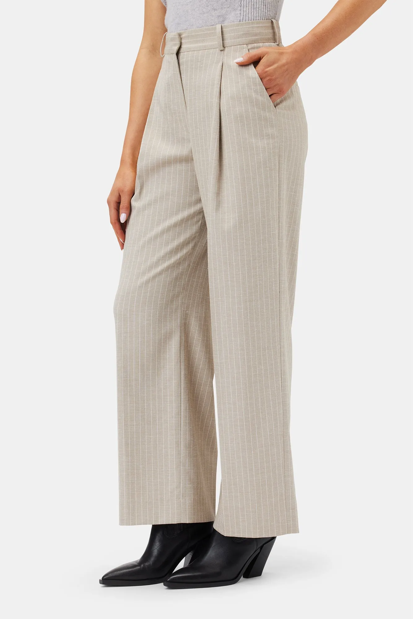 Pleated Wide Leg Trouser - San Diego Stripe Natural