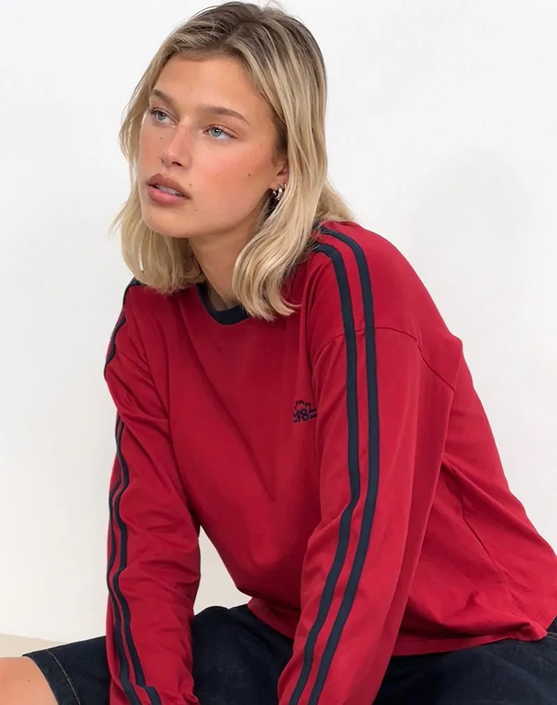 Prata Long Sleeve Top in Adrenaline Red with Navy Binding