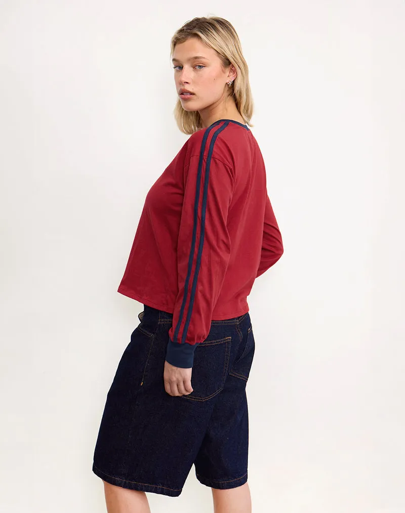 Prata Long Sleeve Top in Adrenaline Red with Navy Binding