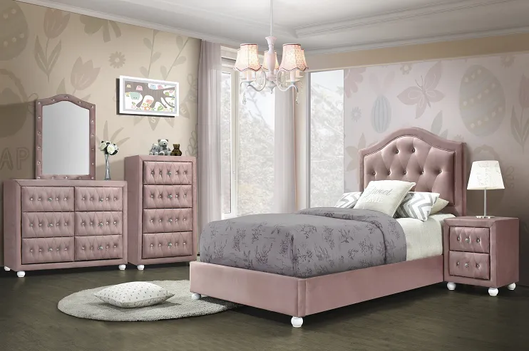 Reggie Pink Fabric Twin Bed