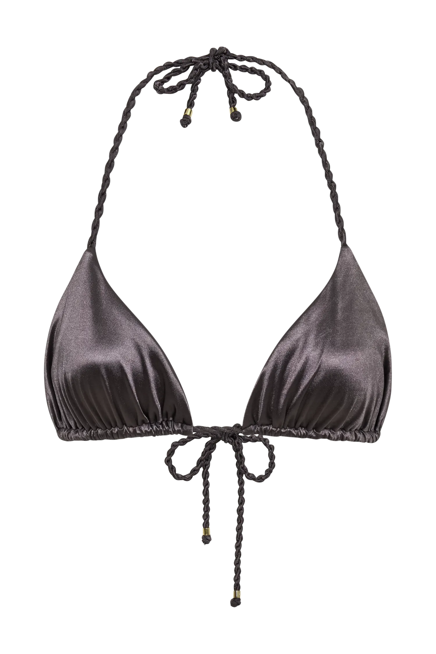 Sachi Triangle Bikini Top With Braided Ties - Gunmetal