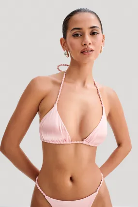 Sachi Triangle Bikini Top With Braided Ties - Pale Pink