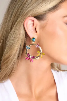 So Radiant Gold & Multicolor Rhinestone Butterfly Earrings