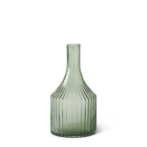 Transparent Green Glass Vertical Ribbed Vase- 10.5 inch