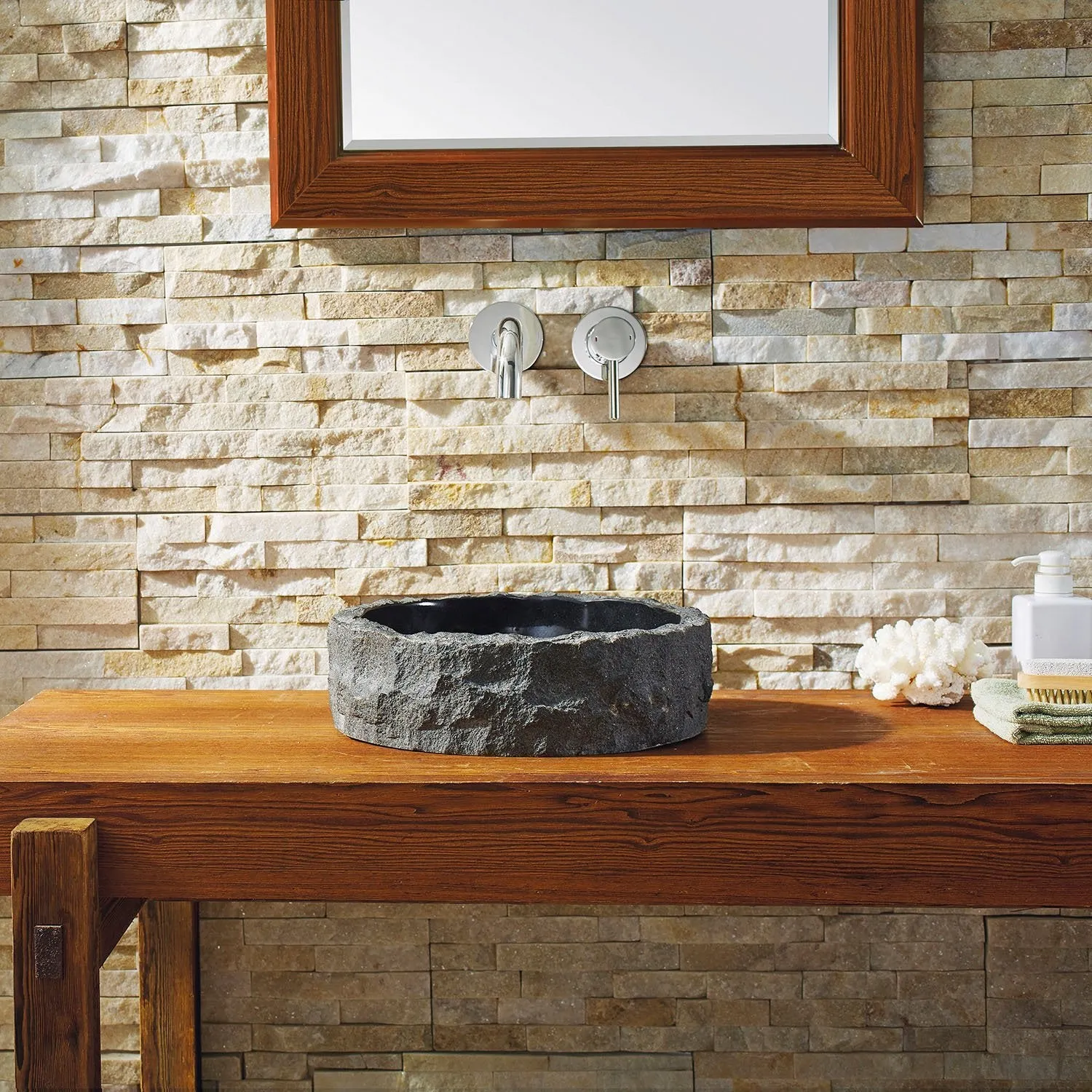 Virtu USA Hercules Natural Stone Bathroom Vessel Sink in Shanxi Black Granite