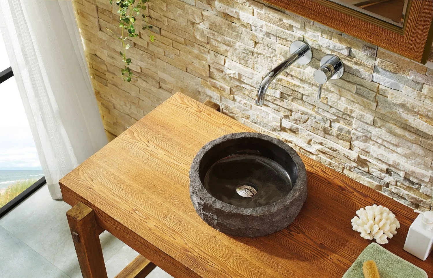 Virtu USA Hercules Natural Stone Bathroom Vessel Sink in Shanxi Black Granite