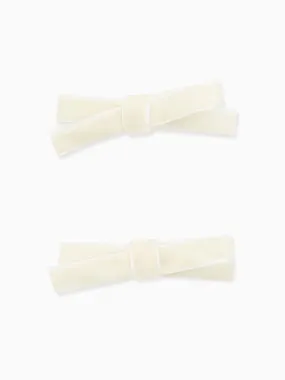 White Small Bow Velvet Girl Clips Set 2