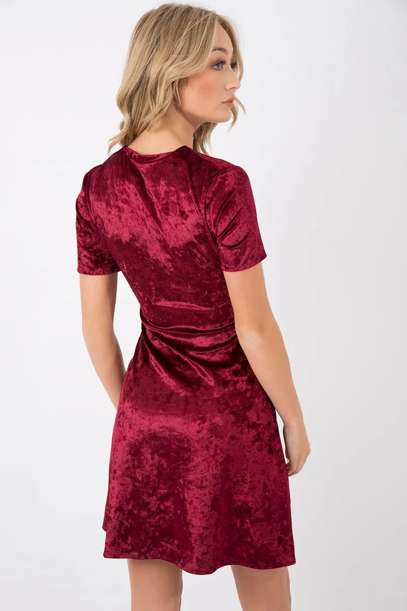 Wine Velvet Lace Up Skater Dress - Taylah