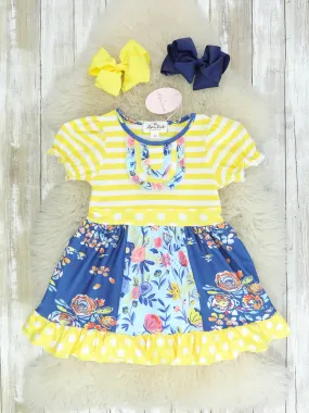 Yellow & Navy Mixed Florals Dress