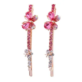 Yellow Chimes Hair Pins for Women Girls Hair Accessories for Women Hair Pin 2 Pcs Crystal Pink Butterfly Bobby Pins for Hair Pins for Girls Bobby Pins fro women Gift for Women and Girls